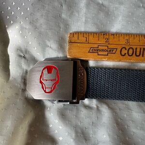 Iron Man Gunmetal Buckle Belt with Red Emblem and Black Web Strap